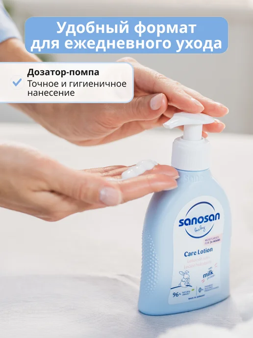 SANOSAN Молочко увлажняющее для новорожденных с пантенолом 500 мл, 200 мл, фото 5