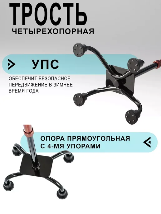 SeleniUM трость четырехопорная для пожилых с УПС, желтый, фото 3