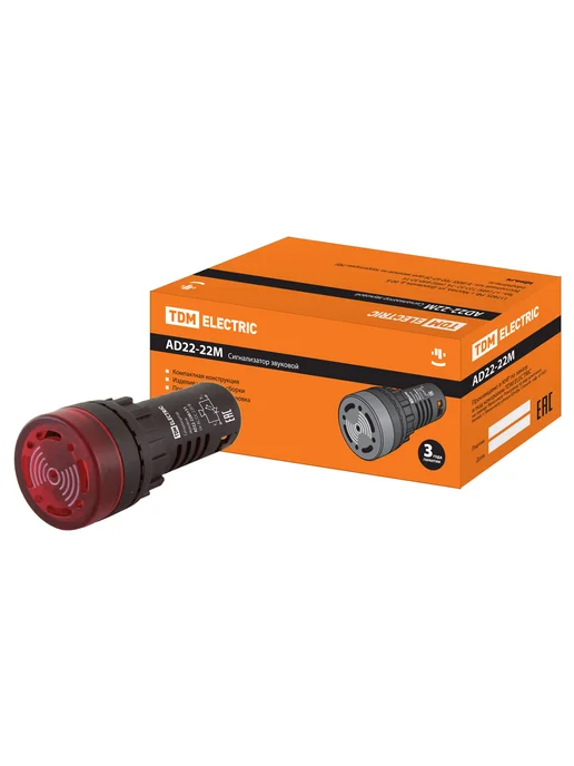 TDM Electric Сигнализатор звуковой AD22-22M r31 d22 мм (LED) 1 шт, 1 шт, фото 2