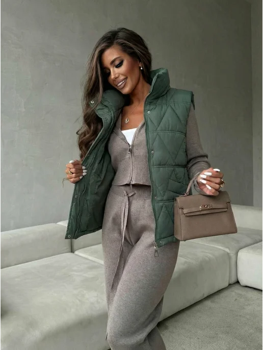 LuMini Style Жилетка утепленная осенне-весенняя стеганая, зеленый, фото 6