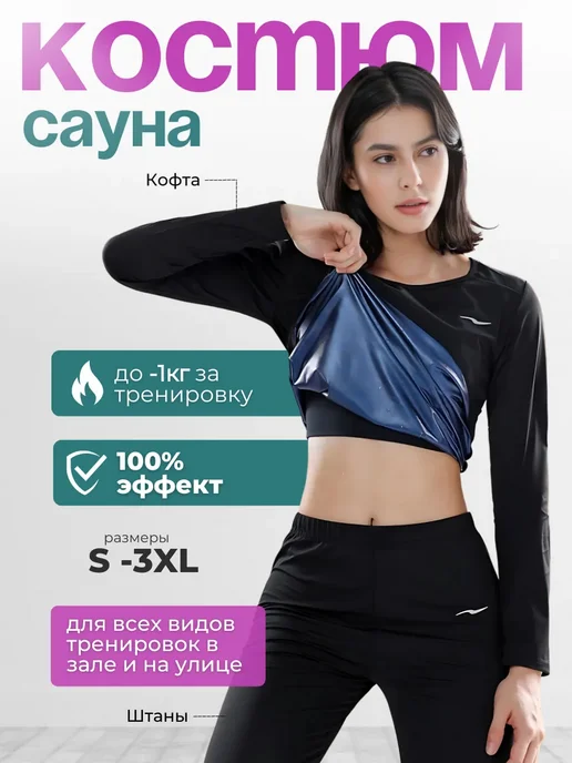 Костюм для похудения спортивный, с эффектом сауны, черный