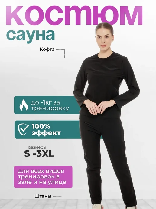 Костюм для похудения спортивный, с эффектом сауны, черный, фото 2