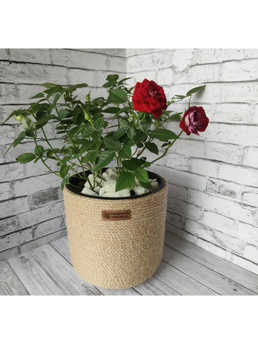 РУКОДЕЛЬНЫЕ СОКРОВИЩА Джутовое кашпо ручной работы со вставкой, 2.7 литра, черный, фото 8