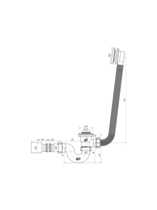 АНИ Пласт Сифон для ванны EC155S 1 1 2" 40мм, белый, фото 3