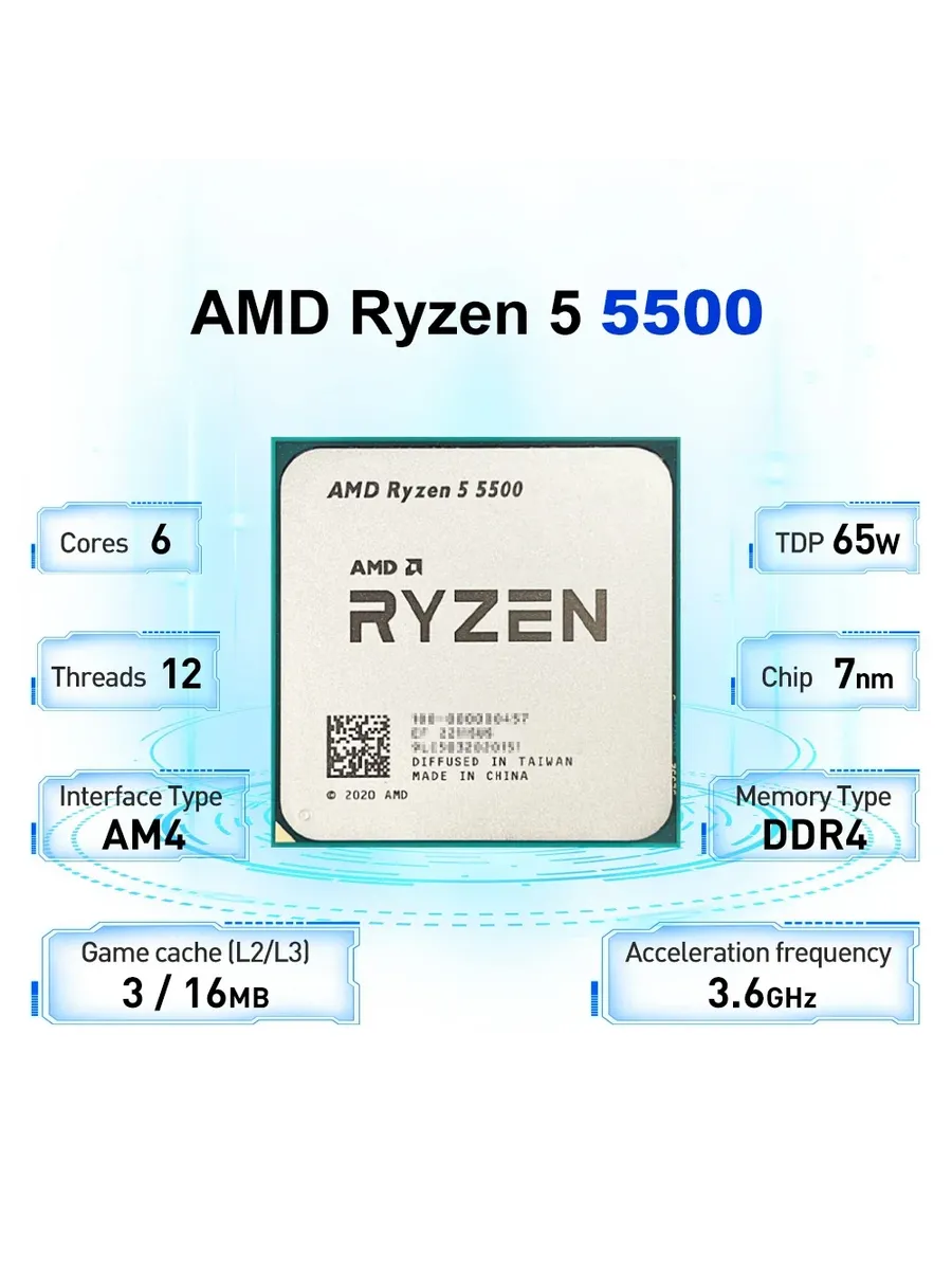 Ryzen 5 5500 процессор в розничной упаковке без кулера