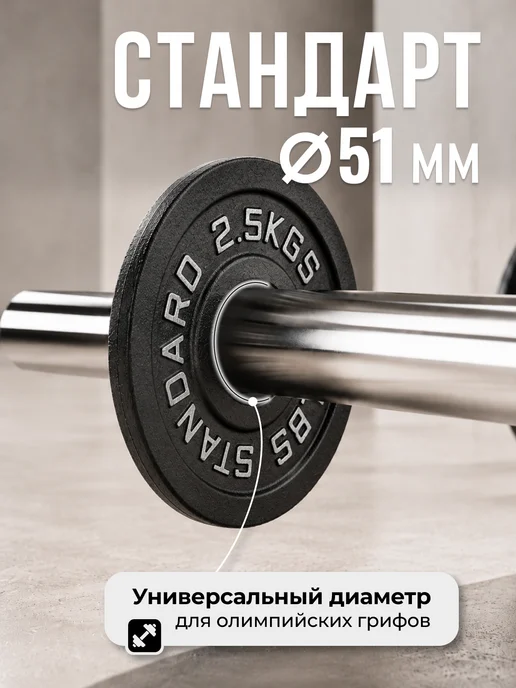 VictoryFit Блин для штанги гантелей грифа чугунный 2.5 кг. 51мм, 2,5 кг, фото 5