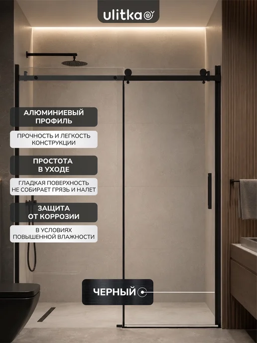 Ulitka Душевая дверь Mango 150х195 см стекло 8 мм, черный профиль, черный, фото 2