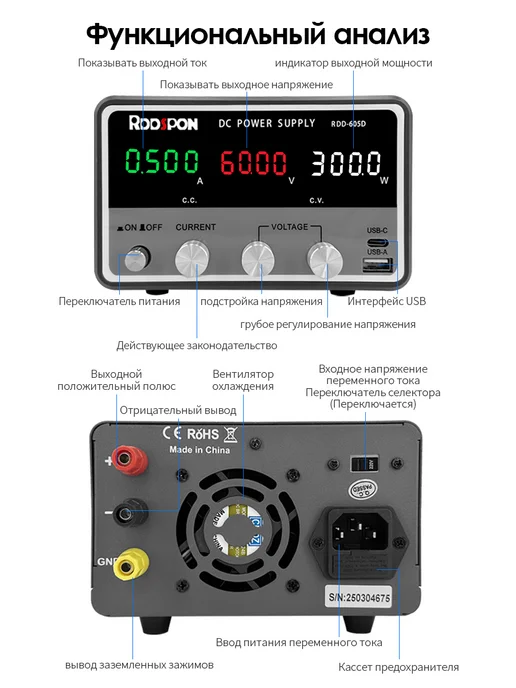 Rddspon Лабораторный блок питания 0-60B 0-5A, вариант, фото 7