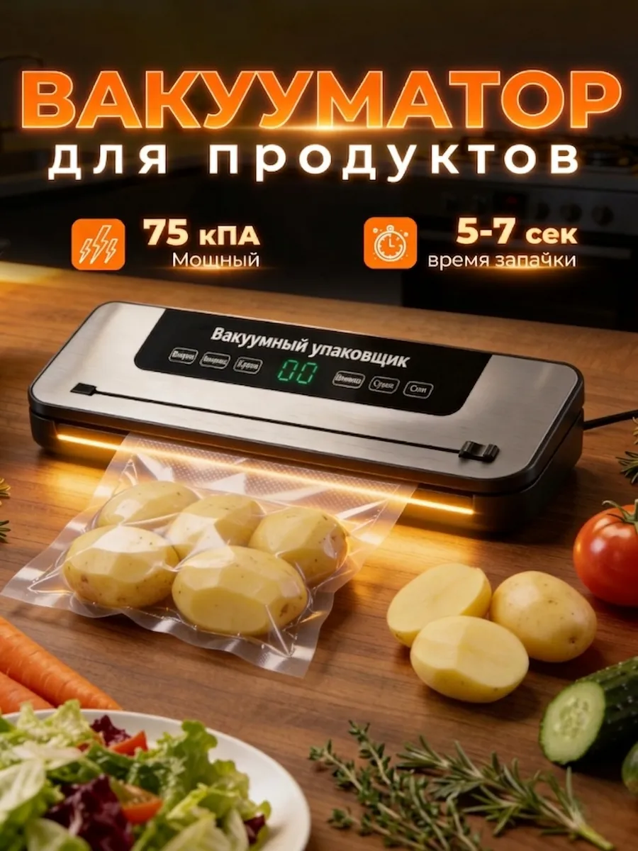Вакууматор для продуктов с пакетами резаком