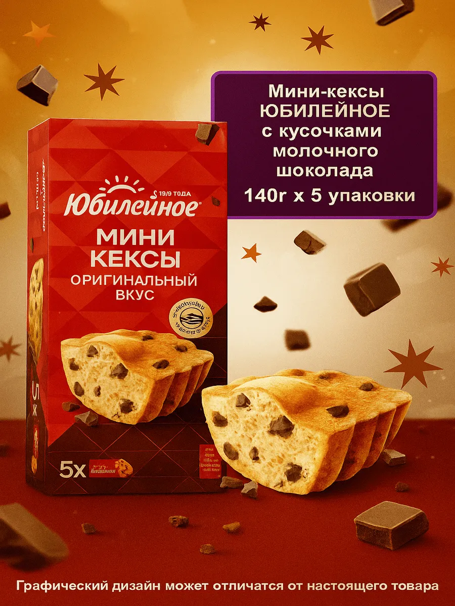 Мини-кексы с кусочками молочного шоколада, 140г x 5