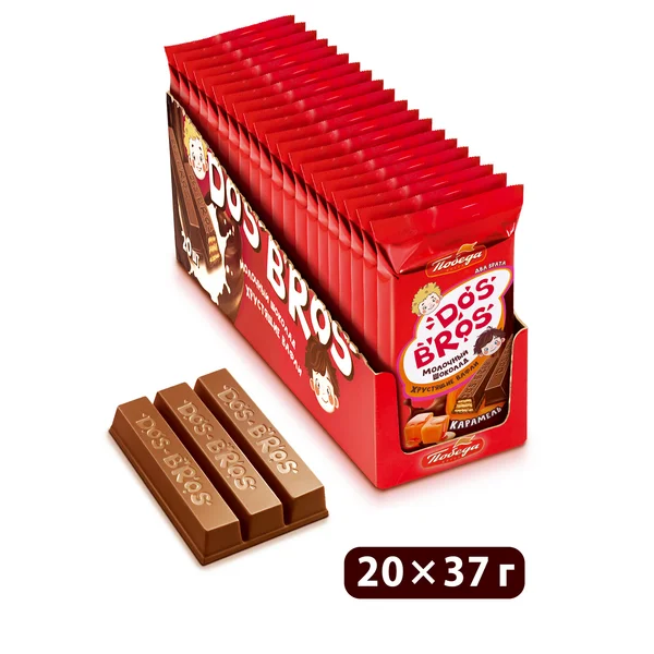 Шоколад "Dos Bros" с вафлей со вкусом карамели, 20 шт/37 г