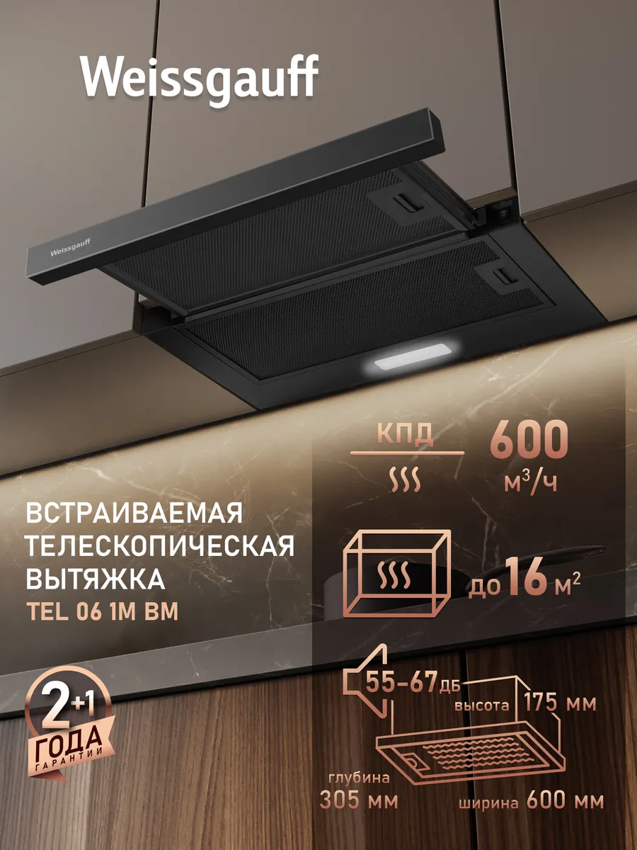 Вытяжка кухонная 60 см встраиваемая TEL 06 1M BM