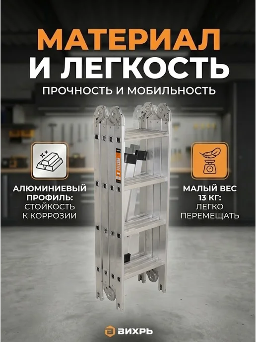 Лестница трансформер алюминиевая ЛТА 4х4 проф — фото 3
