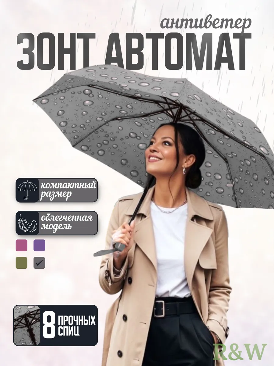 Зонт черный автомат антиветер