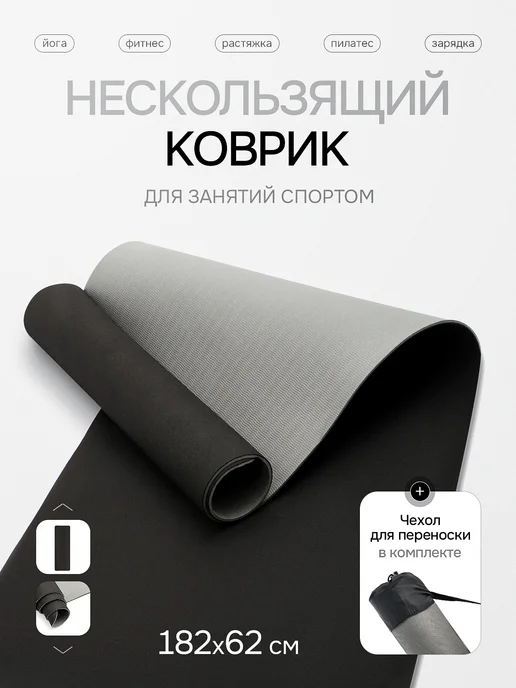 Коврик нескользящий для йоги и фитнеса, черный, фото 2