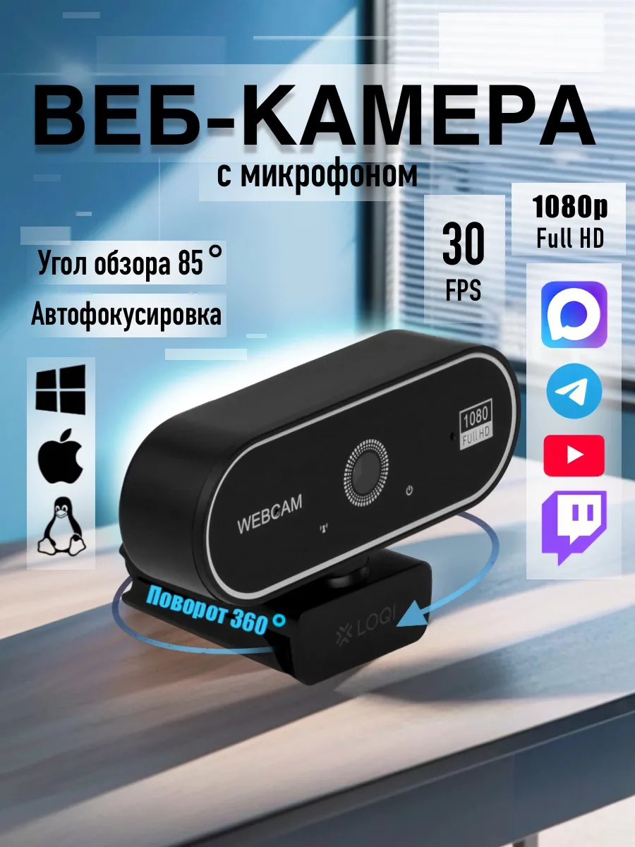 Веб камера для компьютера поворотная от USB без шторки