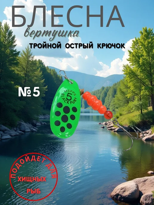 Блесна вращающаяся с лепестком и тройным крючком, черный