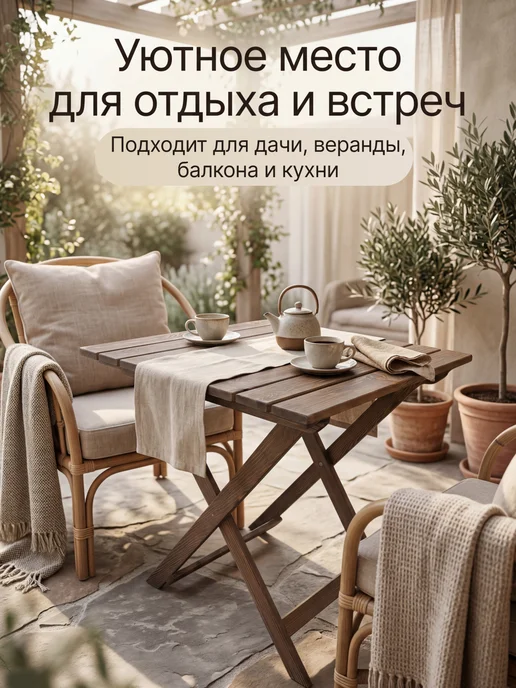 Стол складной садовый деревянный уличный 105 х 60 см, 70x70 см, фото 2