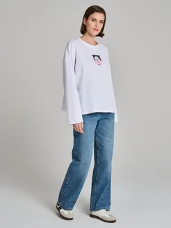 Лонгслив оверсайз из хлопка с принтом