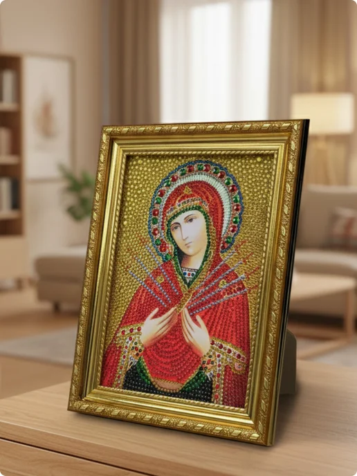 Хобби рум Алмазная мозаика Икона Богородица Семистрельная, желтый, фото 2