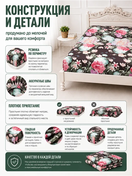 INTETEKS Простыня 120х200х25 на резинке полисатин, 200x25, фото 3