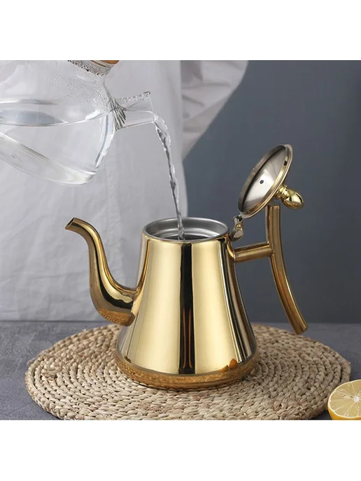 Кофейник из нержавеющей стали для кухни 1000 мл Золотой, 1 л, фото 4