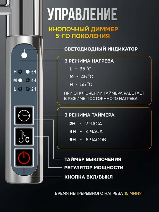 EL-TERM Полотенцесушитель электрический в ванную Лион П5 400х700, 400x700, фото 6