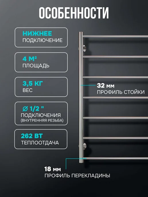 EL-TERM Полотенцесушитель водяной в ванную Лион 500х900 нп, вариант, фото 5
