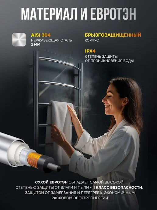 EL-TERM Полотенцесушитель электрический в ванную Грас П5 500х700, 500x700, фото 7