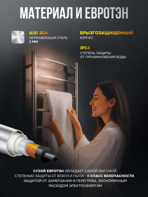 EL-TERM Полотенцесушитель электрический в ванную Грас П7 500х900, 500x900, фото 7