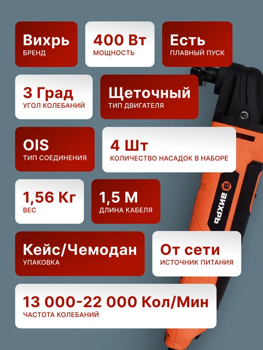 Реноватор электрический с насадками и кейсом МФИ-400 — фото 2