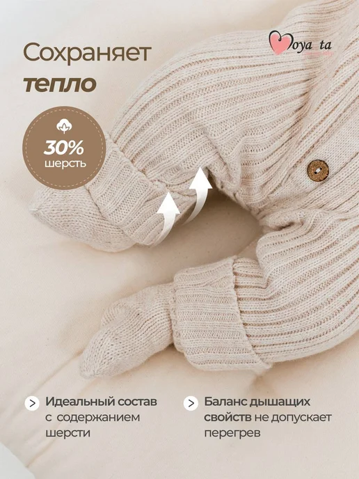 Moya ta Вязаный комбинезон для новорожденных комплект на выписку, бежевый, фото 3