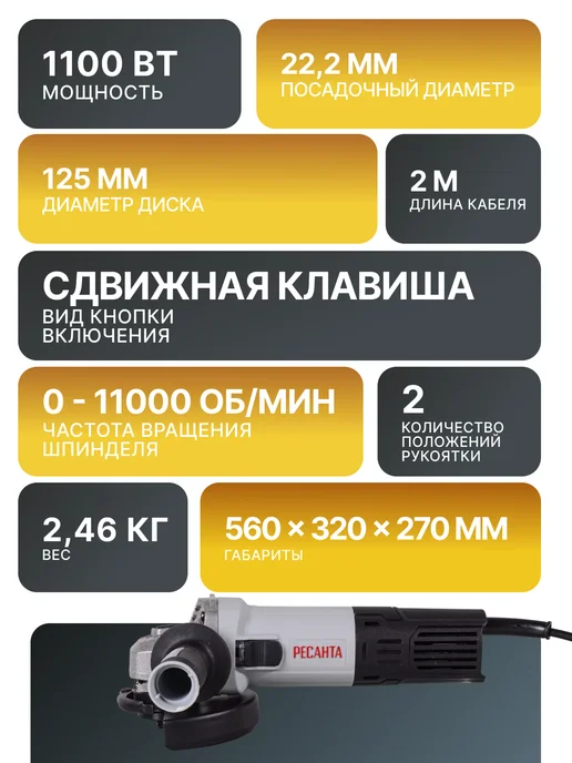 Шлифовальная машинка угловая болгарка УШМ125/1100 ПП — фото 2
