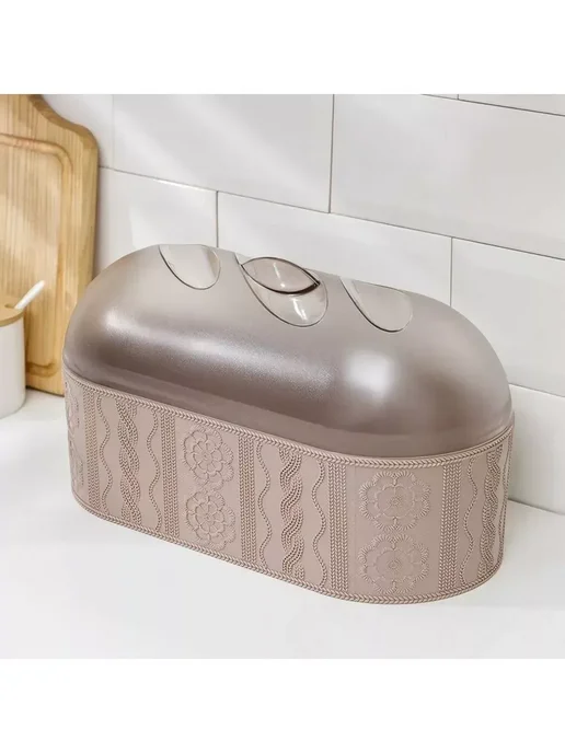 OptovikPlus Хлебница с крышкой пластиковая для кухни, бежевый, фото 6