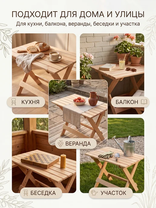 Стол складной садовый деревянный уличный 105 х 60 см, белый, фото 2