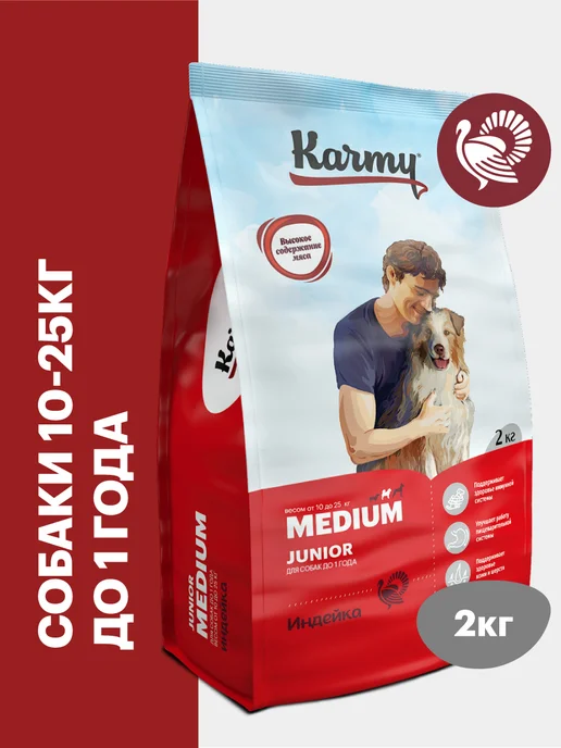 Сухой корм KARMY для собак, средние, щенки, индейка, 2,044 кг
