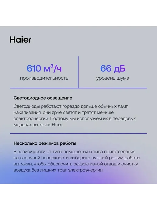 Haier Вытяжка кухонная 60 см. встраиваемая HVX-BI671X, белый, фото 4