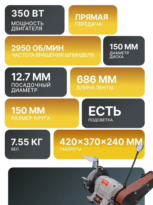 Точильный станок электрический настольный 350 Вт Т-150/350Л — фото 2
