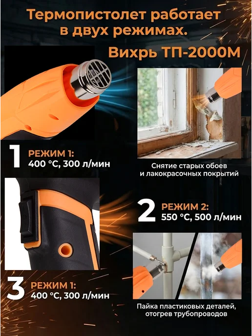 Фен строительный электрический ТП-2000М — фото 3