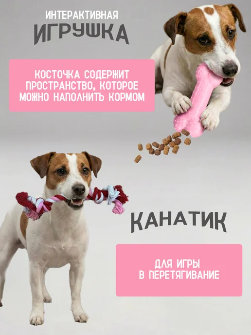 Набор игрушек для щенков и собак мелких и средних пород, розовый, фото 4