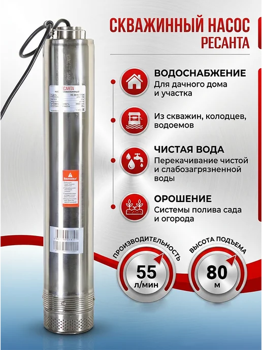 Насос погружной скважинный для воды НС-55/80 проф — фото 3