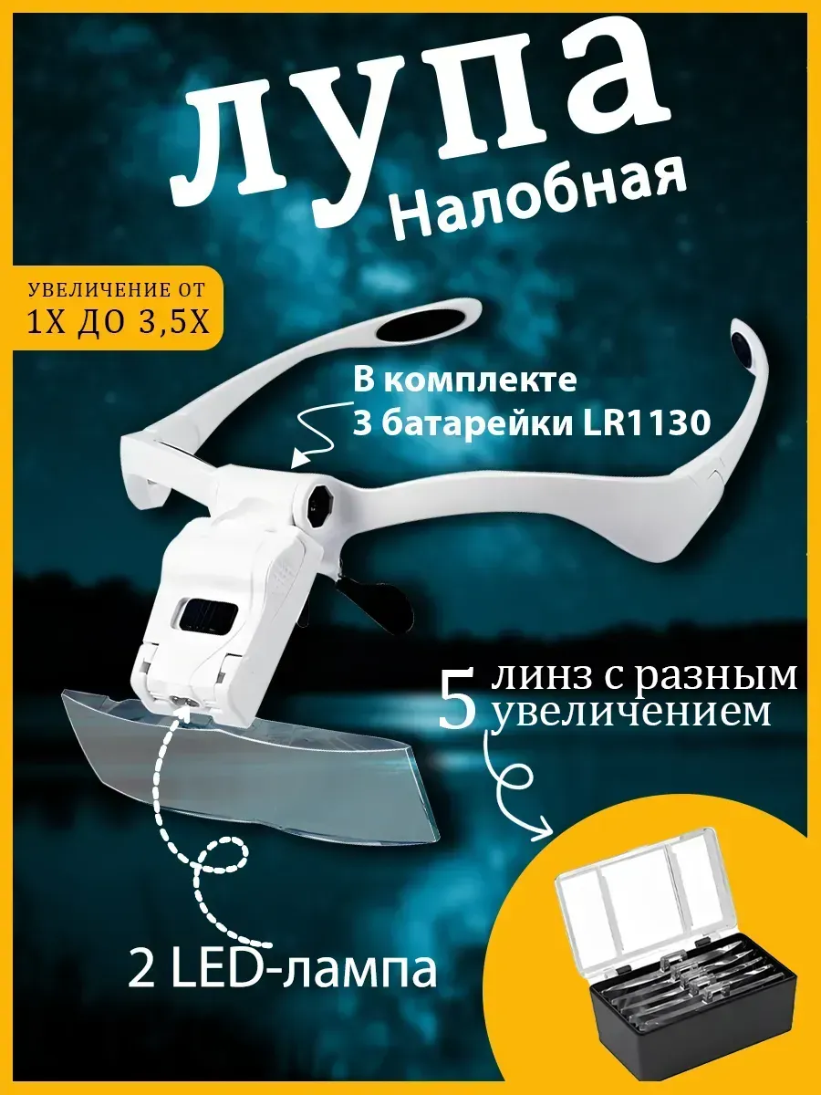Очки лупа с подсветкой и встроенным аккумулятором 3,5X
