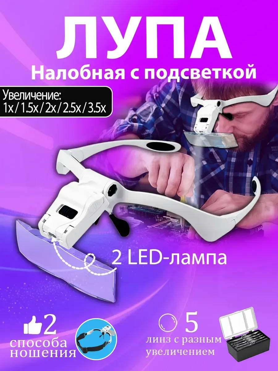 Лупа-очки увеличительные со светодиодной лампой