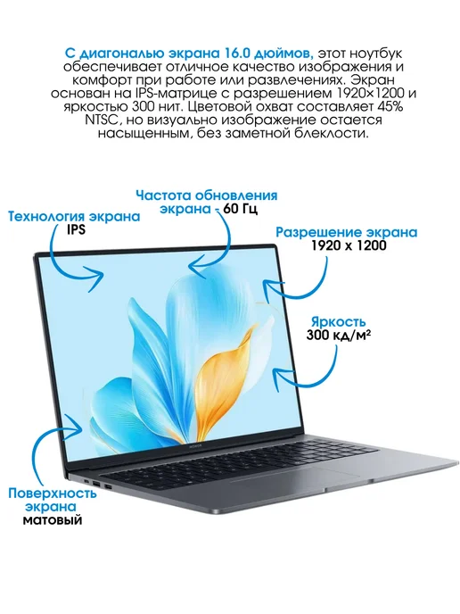 HONOR Ноутбук для учёбы MagicBook X16 2025 BRG-565 5301ALWS, серый, фото 3
