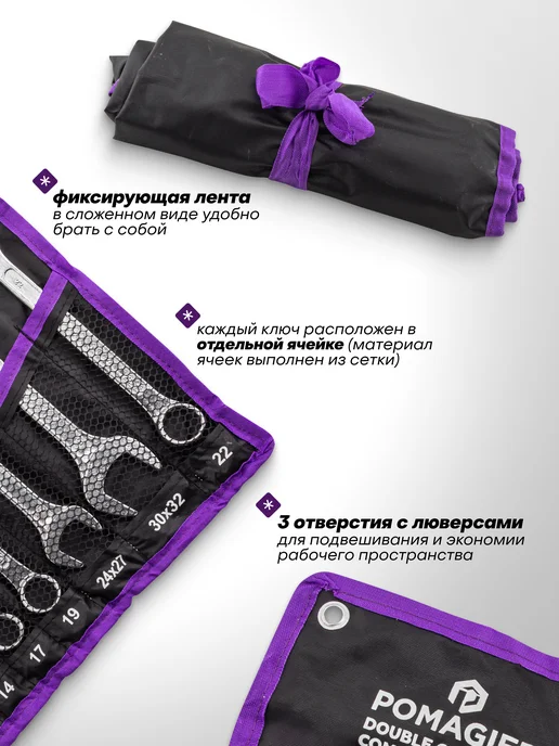 POMAGIER Набор ключей комбинированных и рожковых 12+2 предмета, серый, фото 2