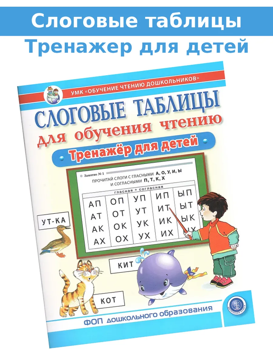 Слоговые таблицы для обучения чтению Тренажер для детей