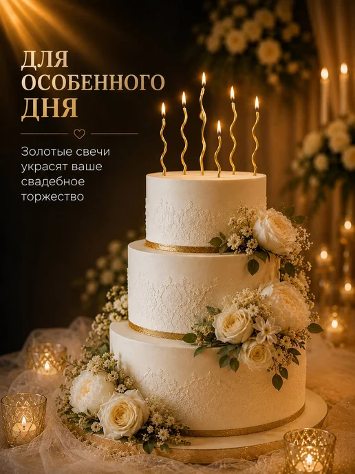 ХЭППИ ДЭЙ Свечи для торта длинные волнистые витые золотые тонкие 18 шт, 18 шт, фото 6