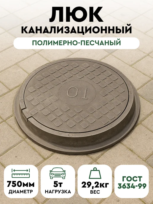 Люк канализационный круглый 750мм, серый