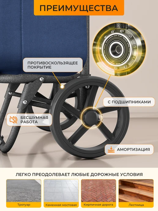 Сумка-тележка хозяйственная на колесах темно-синий, синий, фото 2