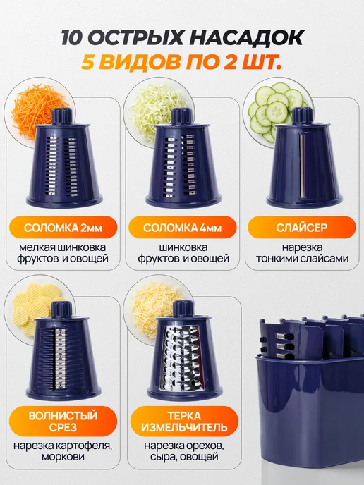 Овощерезка терка ручная многофункциональная шинковка, синий, фото 2